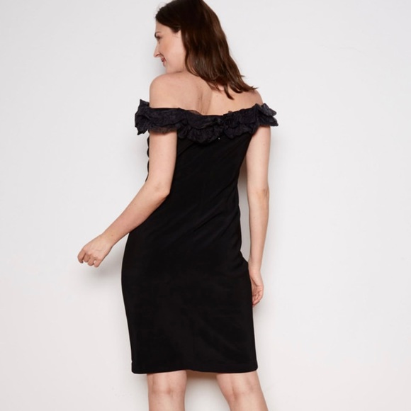 Retro Black Ruffles Off-Shoulder Dress Size 8 - Picture 3 of 5